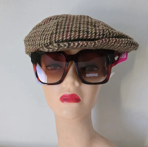 Brown Plaid Newsboy Cap & Brown Sun Glasses Duo - Picture 13 of 13